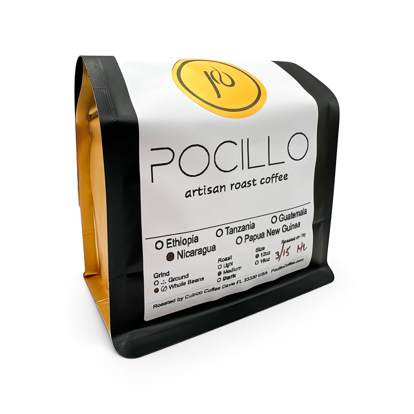 Pocillo Artisan Roast Coffee - roast date and signed by roaster