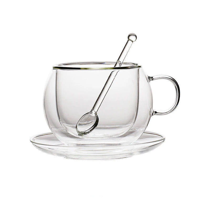 Double Wall Glass Coffee Cup and Saucer Set - POCILLO