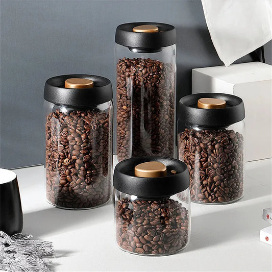 1pc Coffee Beans Vacuum Sealed Tank Household Glass Food Storage Tank For Moisture-proof Air Extraction Tea Storage TanK - POCILLO