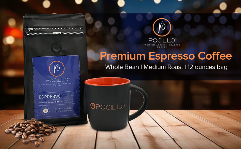 Premium Espresso Coffee | Whole Bean | Medium Roast | 12 ounces bag | POCILLO - POCILLO