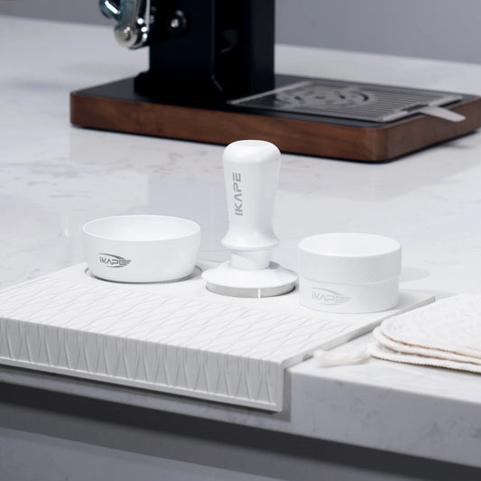 IKAPE 51/53/58MM Coffee Tamper Set White 6 IN 1, Espresso Tamper Kit,Espresso Accessories Kit with Tamper,Distributor,Silicone Mat - POCILLO