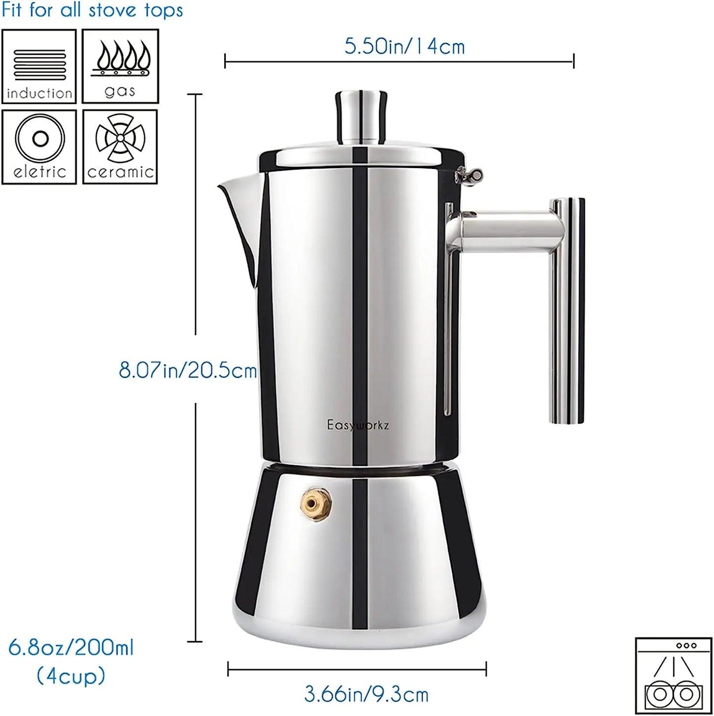 Stovetop Espresso Maker Stainless Steel Italian