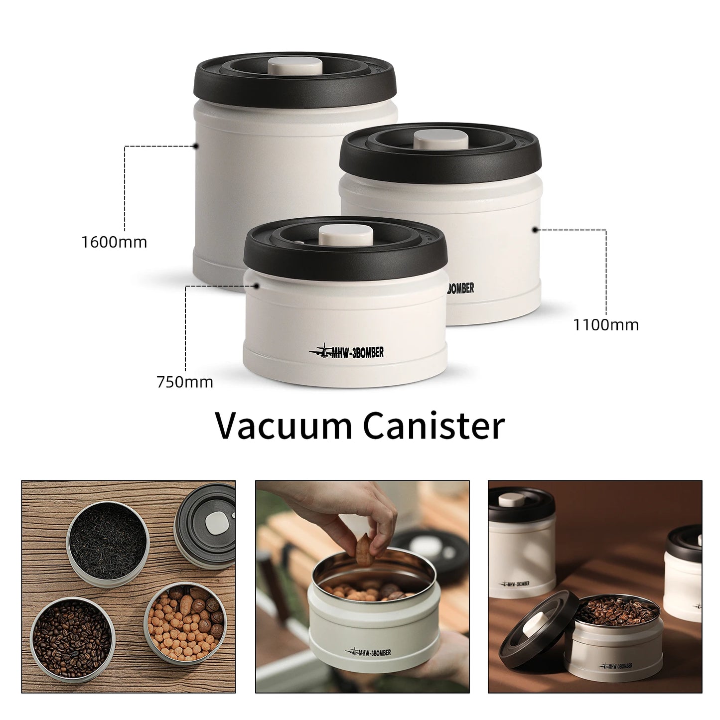 MHW-3BOMBER Coffee Manual Vacuum Storage Canister Airtight