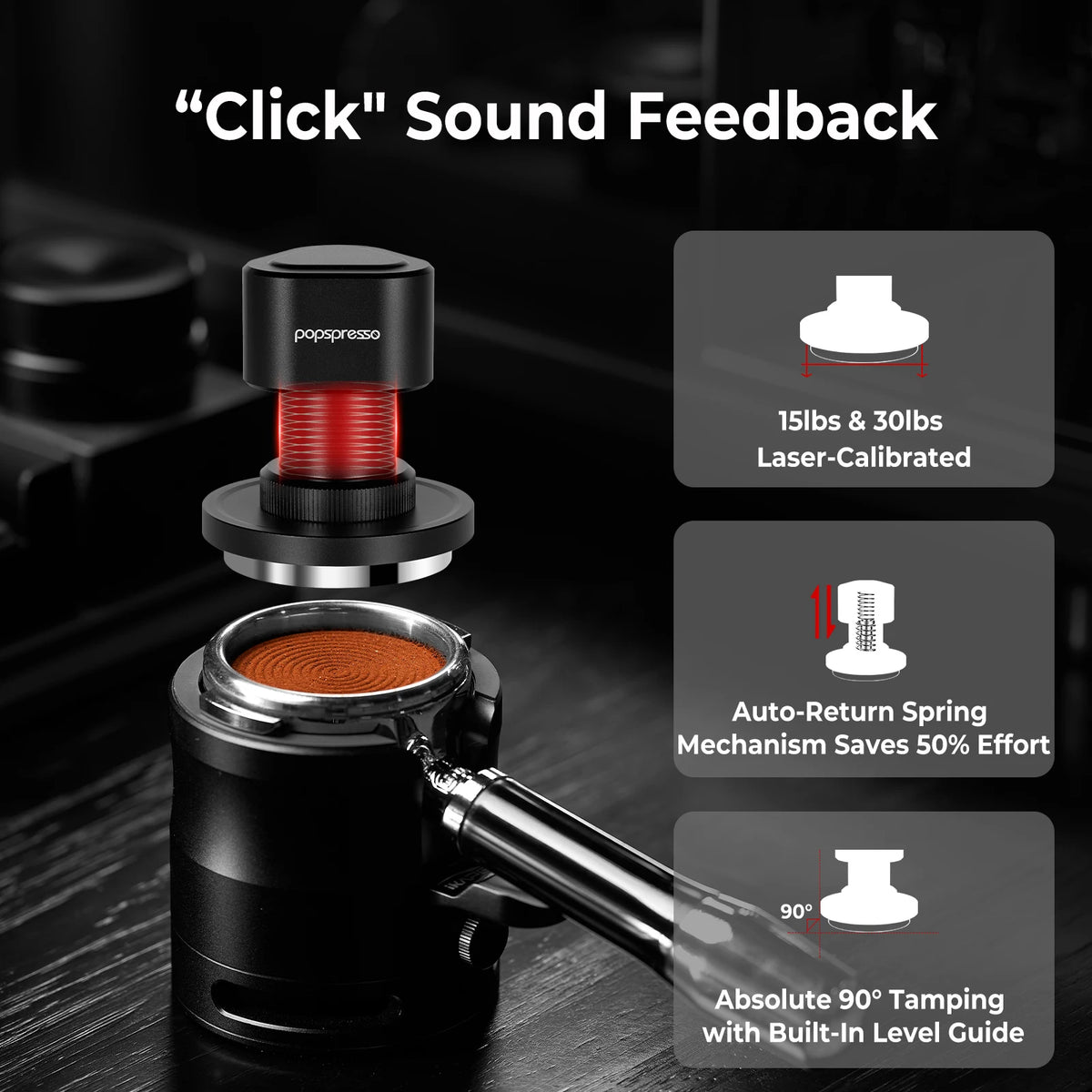 Popspresso  Espresso Tamper 3 Spring Loaded Espresso Tamper 15lb/30lb Interchangeable Springs for 51/54/58mm Portafilter - POCILLO