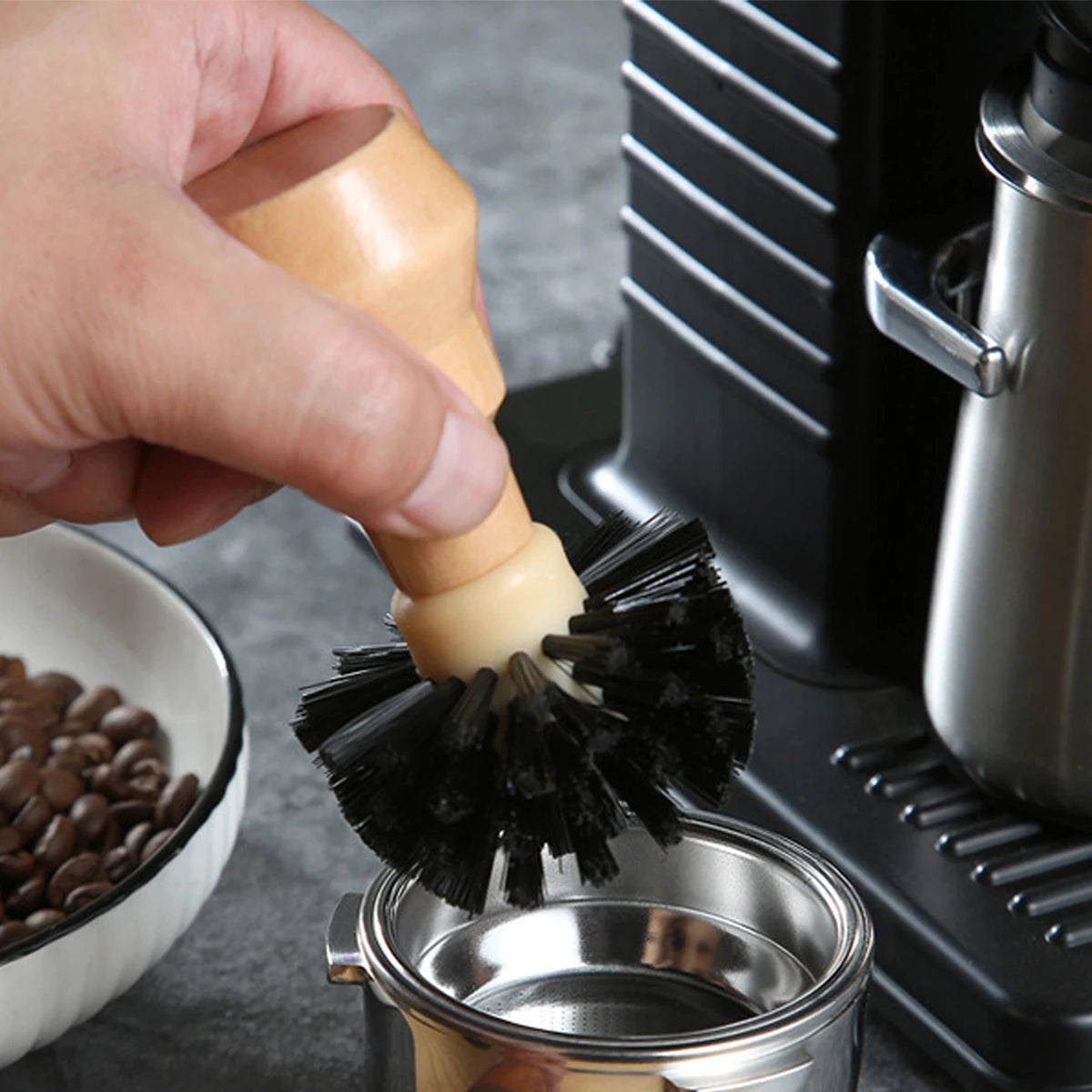 Cleaning Brush Espresso Portafilter Wood