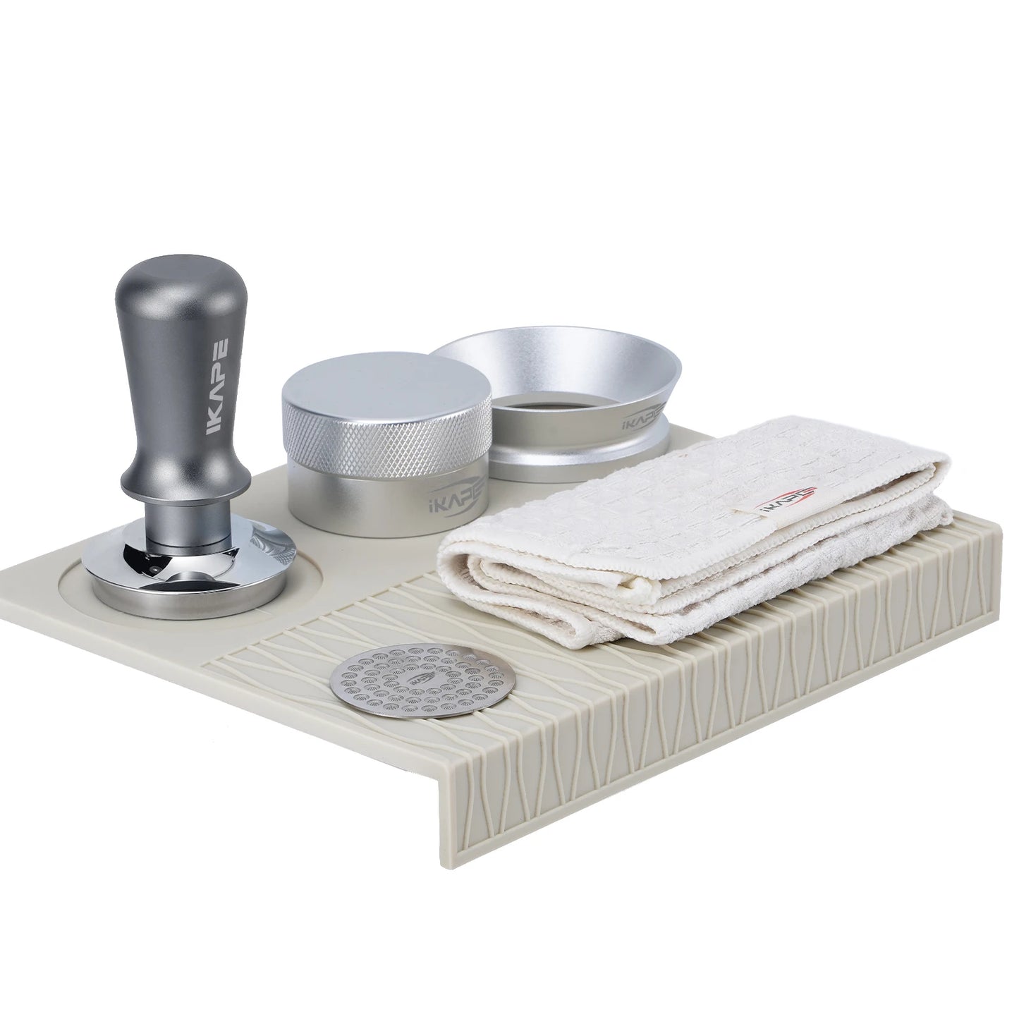 IKAPE 51/53/58MM Coffee Tamper Set White 6 IN 1, Espresso Tamper Kit,Espresso Accessories Kit with Tamper,Distributor,Silicone Mat - POCILLO
